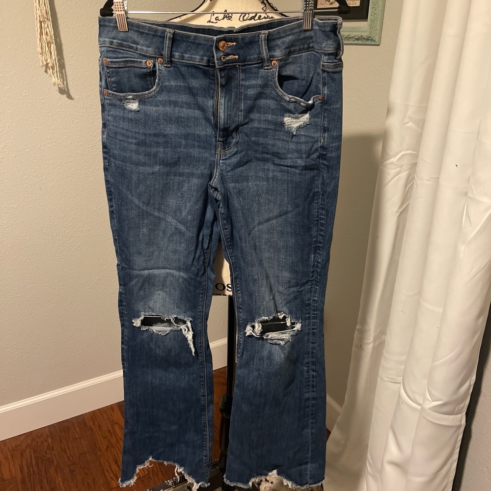 American Eagle Outfitters High Rise Artist Flare Distressed Flare Jeans